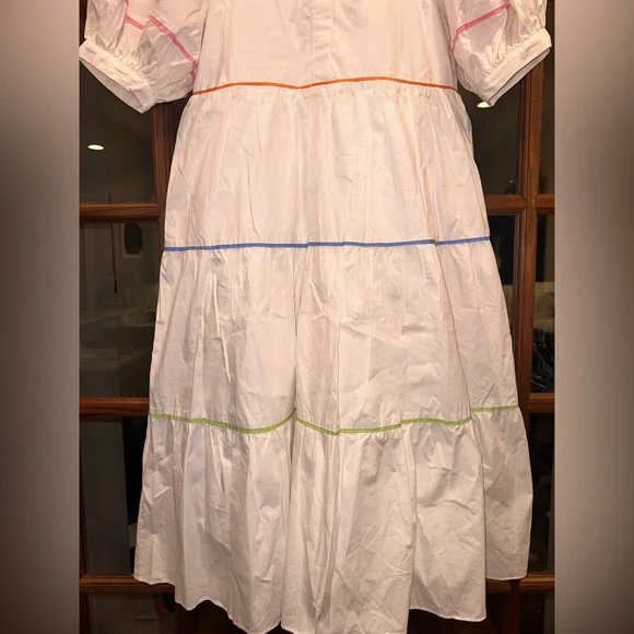 EUC Revolve English Factory Size XS Oversized White Midi Dress w Multicolor Trim - Picture 5 of 13